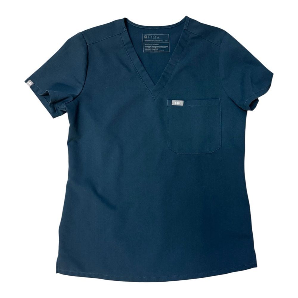FIGS Catarina One Pocket Scrub Top XS Dark Harbor Gray Blue Short Sleeve
